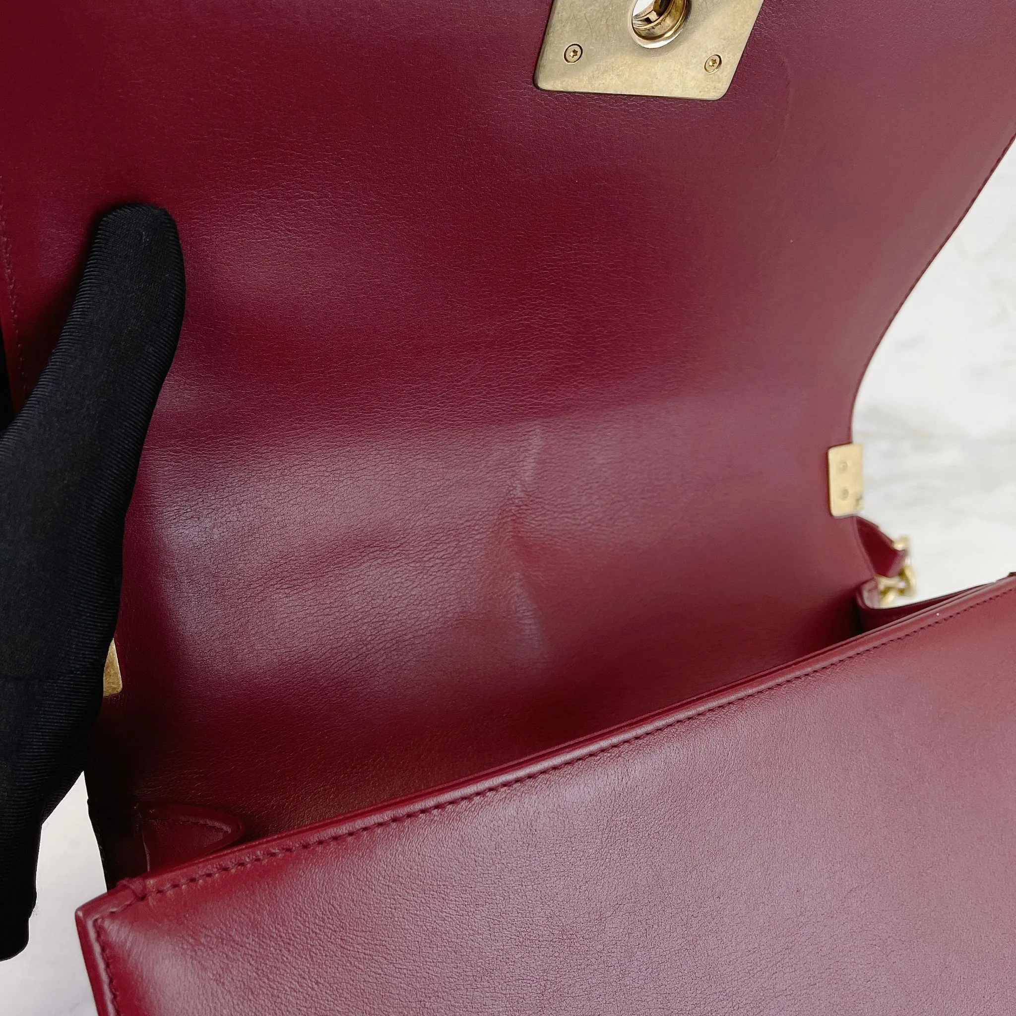 Chanel LeBoy Old Medium Dark Red Calfskin, Aged Gold-tone Hardware