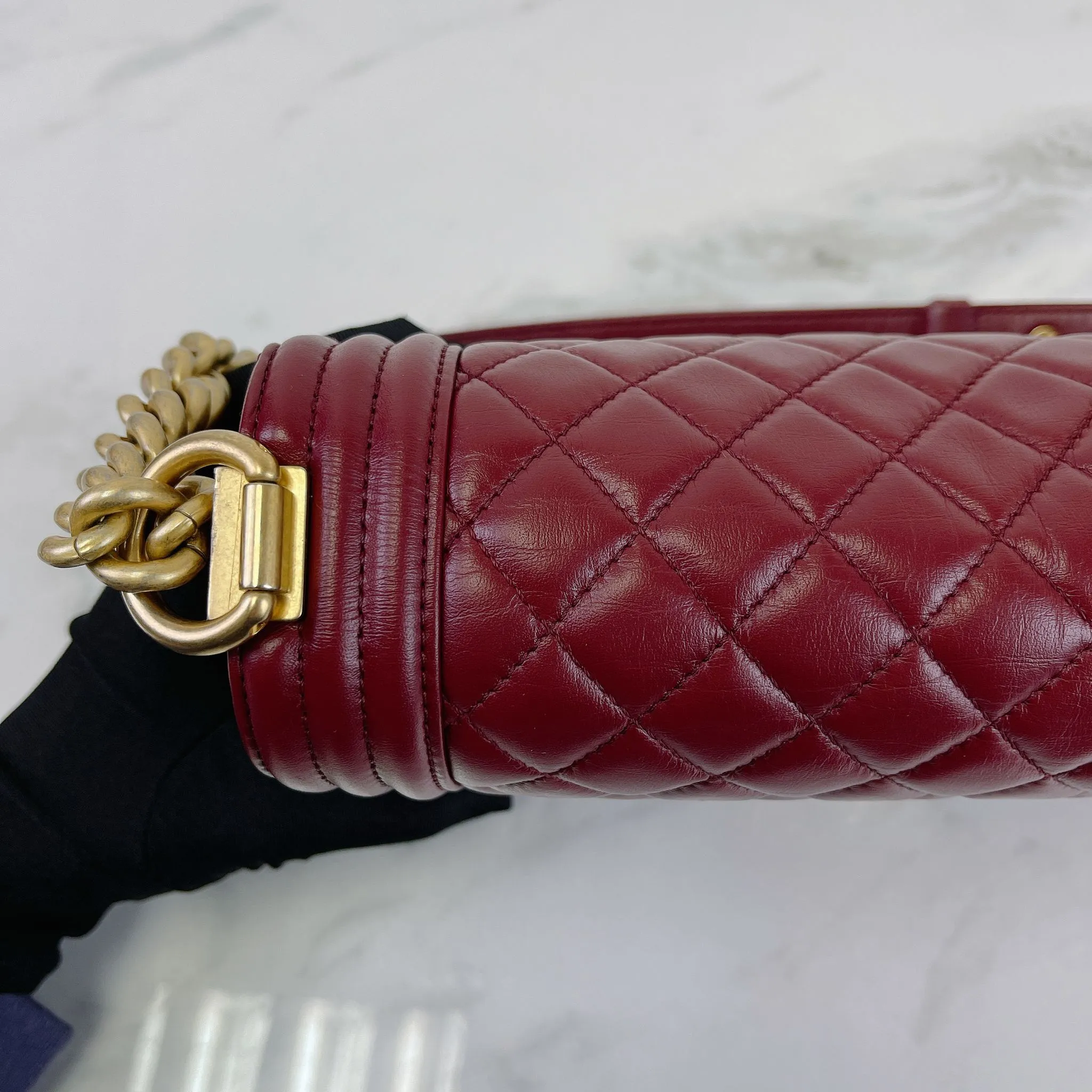 Chanel LeBoy Old Medium Dark Red Calfskin, Aged Gold-tone Hardware