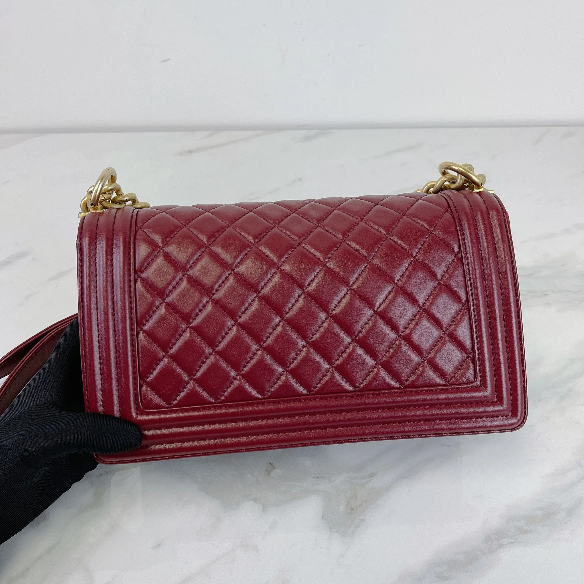 Chanel LeBoy Old Medium Dark Red Calfskin, Aged Gold-tone Hardware