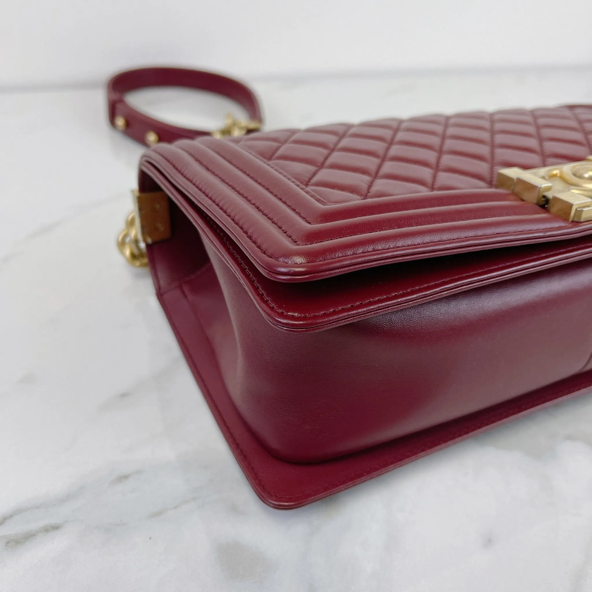 Chanel LeBoy Old Medium Dark Red Calfskin, Aged Gold-tone Hardware