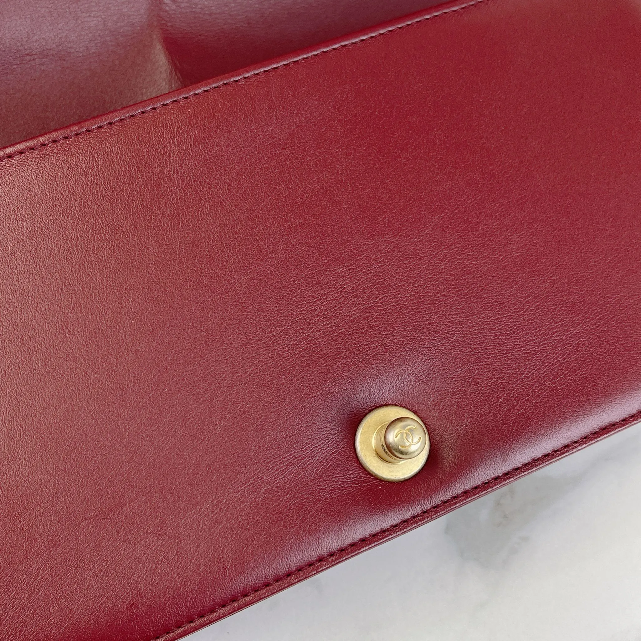 Chanel LeBoy Old Medium Dark Red Calfskin, Aged Gold-tone Hardware