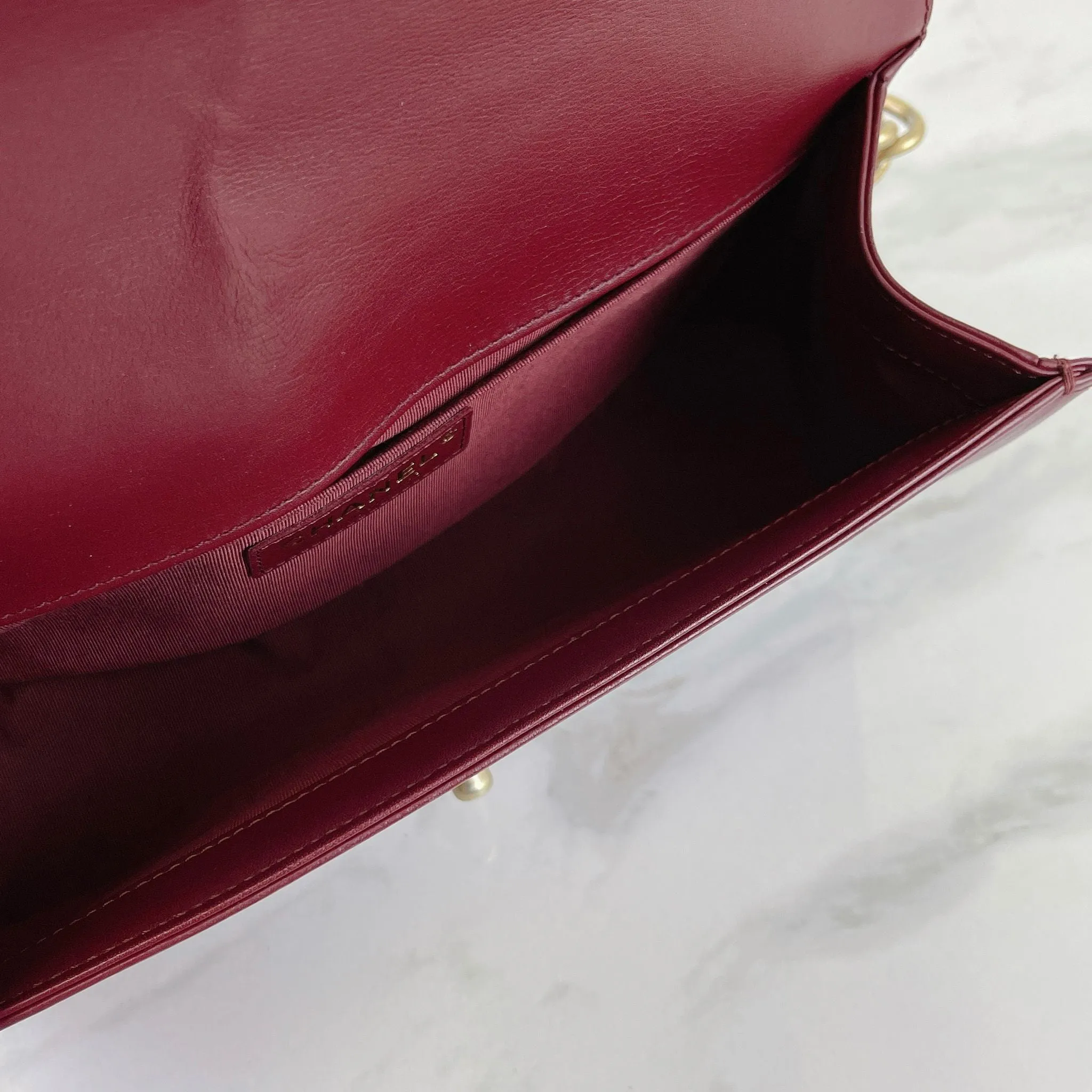 Chanel LeBoy Old Medium Dark Red Calfskin, Aged Gold-tone Hardware