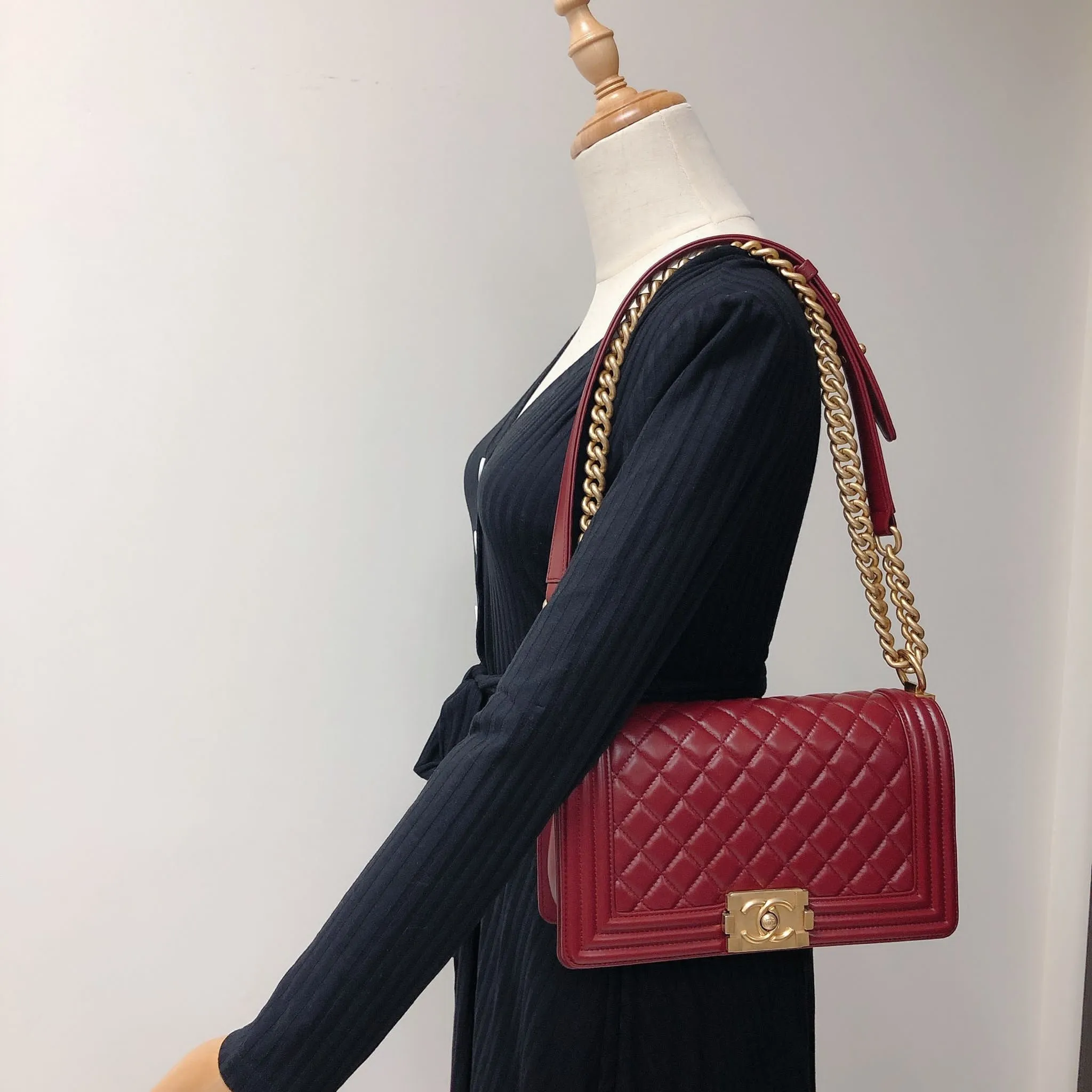 Chanel LeBoy Old Medium Dark Red Calfskin, Aged Gold-tone Hardware