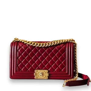 Chanel LeBoy Old Medium Dark Red Calfskin, Aged Gold-tone Hardware