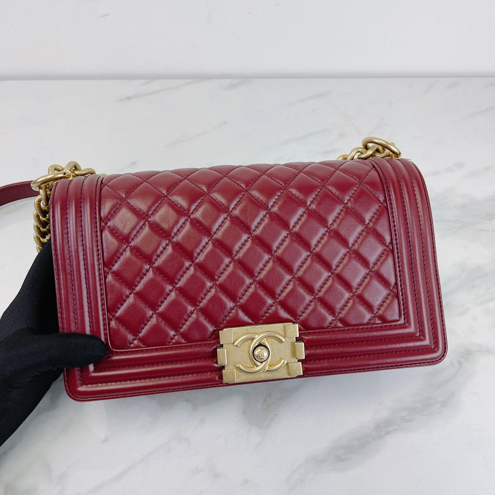 Chanel LeBoy Old Medium Dark Red Calfskin, Aged Gold-tone Hardware