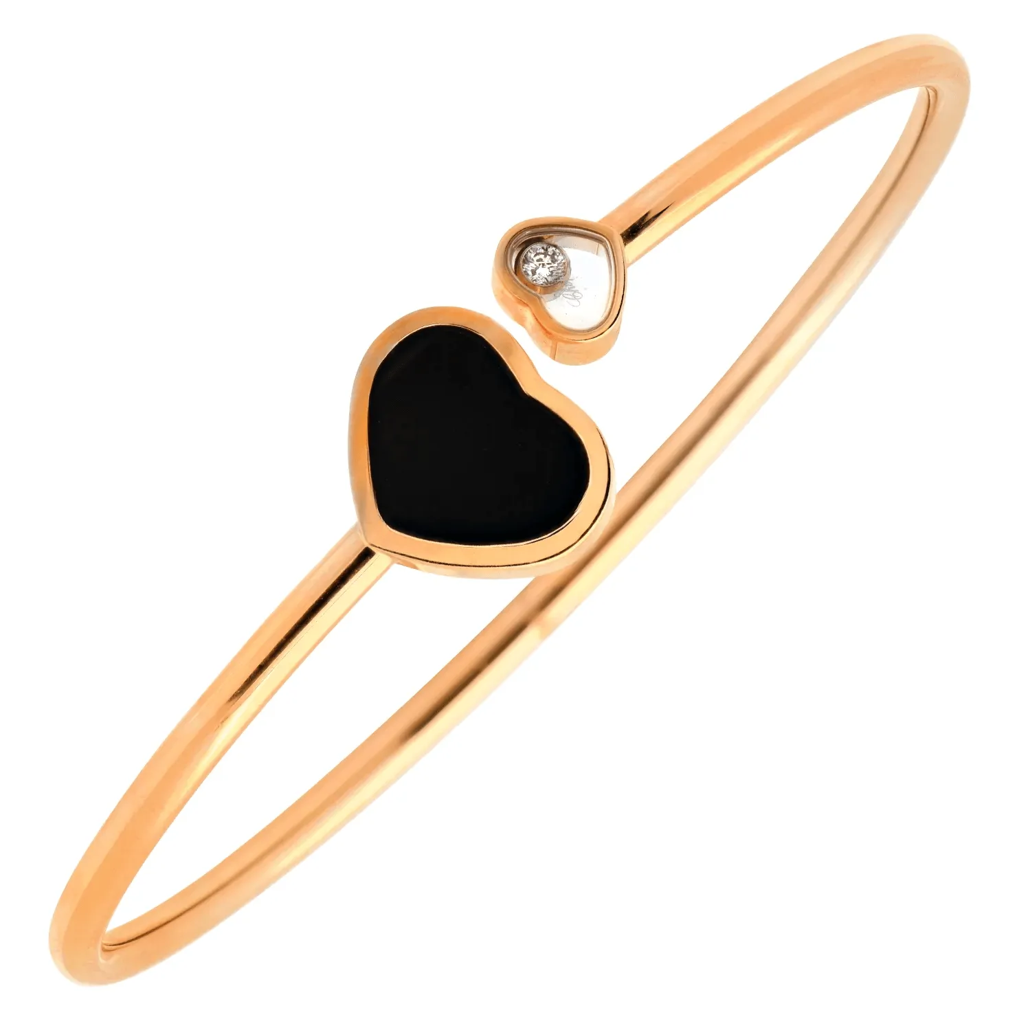 Chopard Post-1980s 18KT Rose Gold Onyx & Diamond Happy Hearts Bracelet