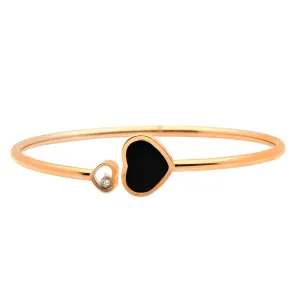 Chopard Post-1980s 18KT Rose Gold Onyx & Diamond Happy Hearts Bracelet