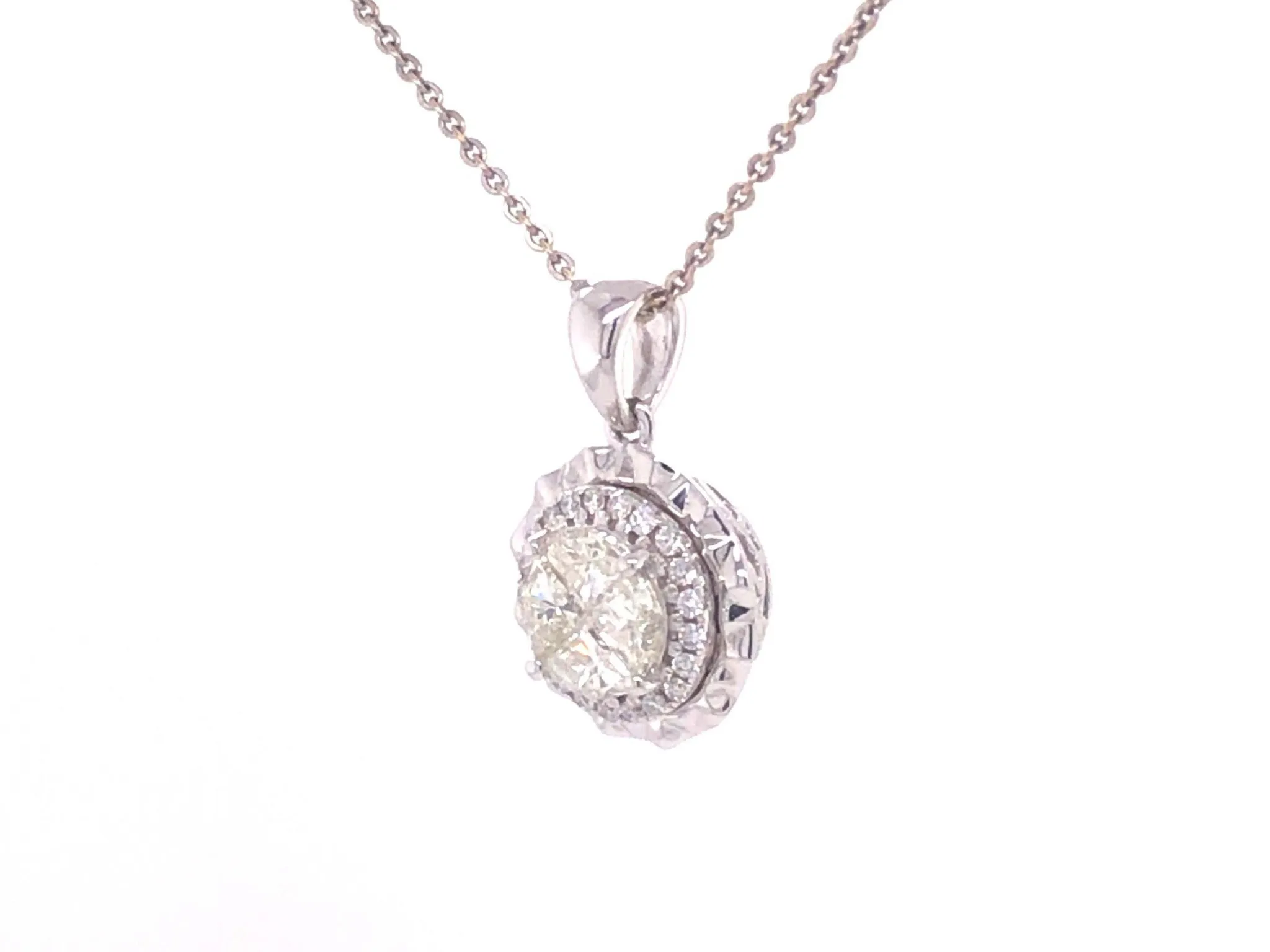 Diamond Halo Pendant in 18k White Gold