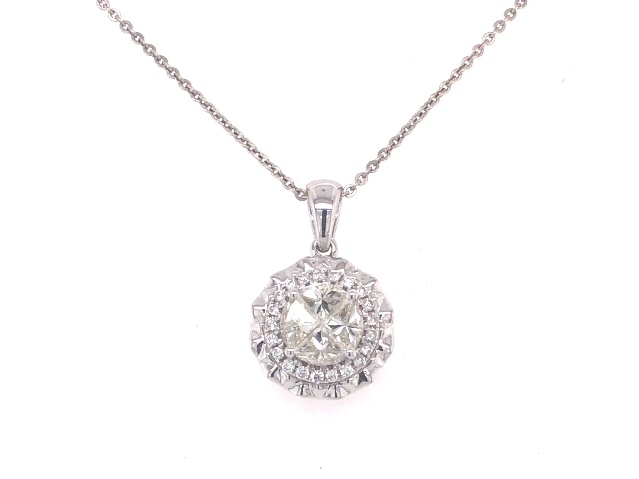 Diamond Halo Pendant in 18k White Gold