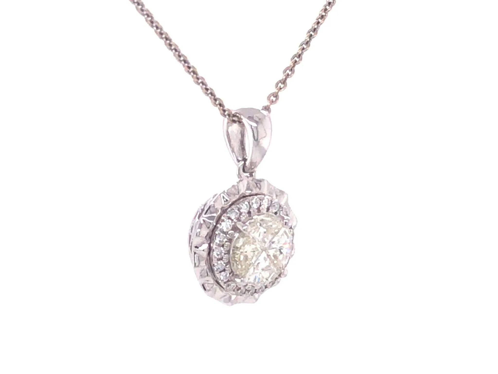 Diamond Halo Pendant in 18k White Gold