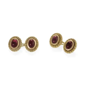Edwardian 18KT Rose & Yellow Gold Garnet Cufflinks