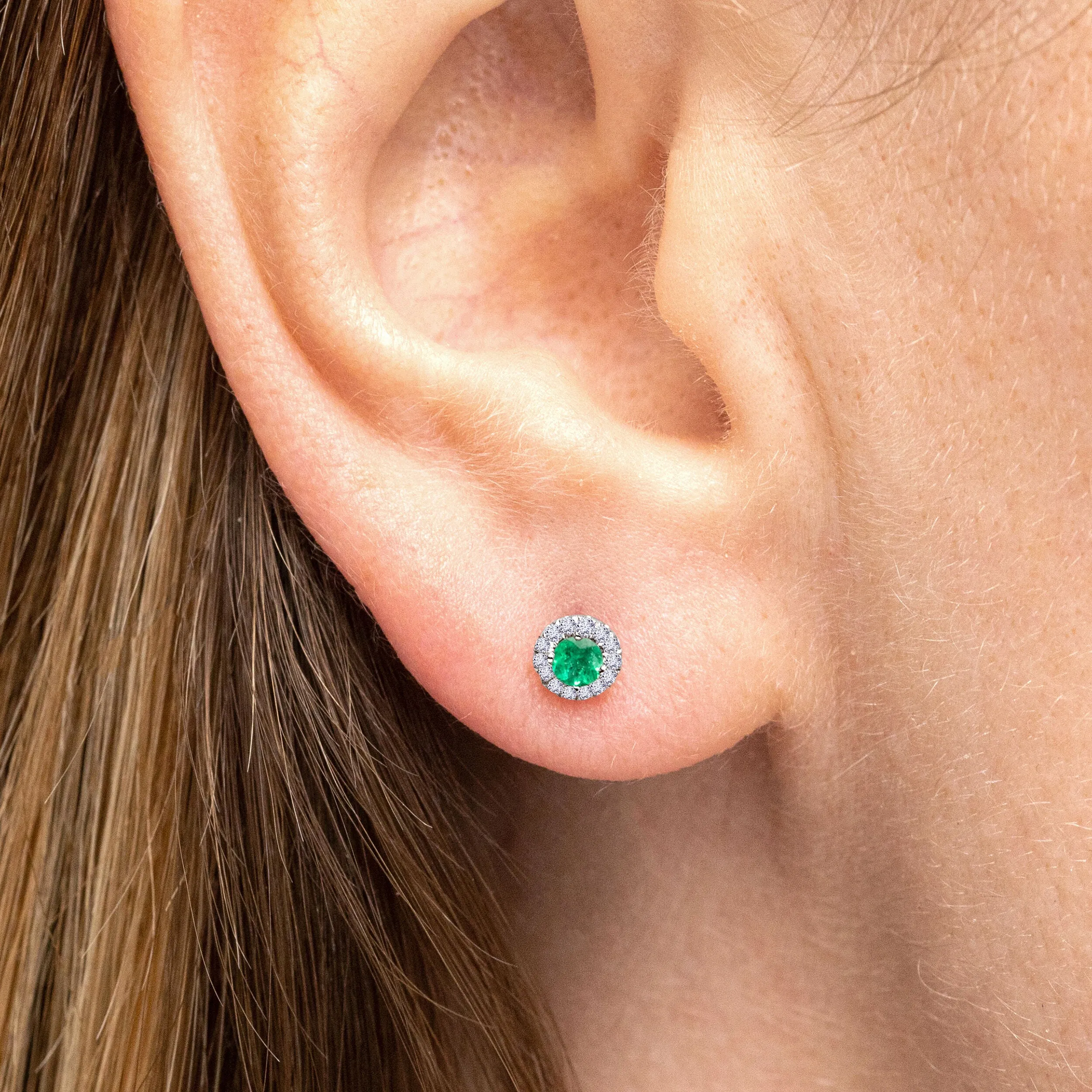 Emerald Halo Stud Earrings - 0.25ct TW