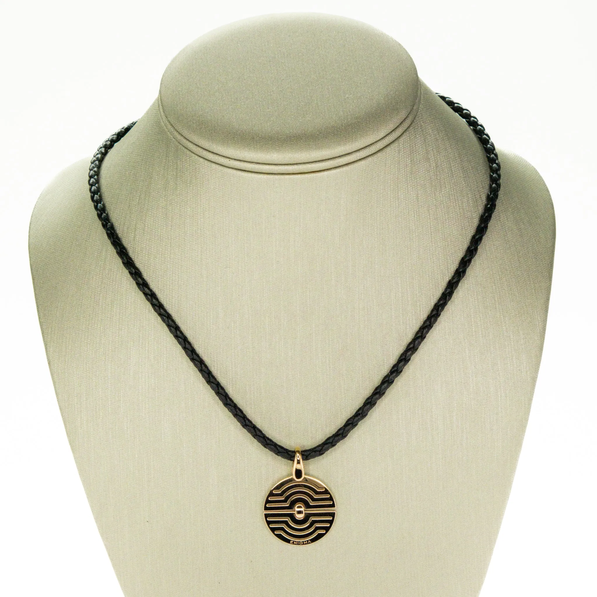 Enigma by Gianni Bulgari Pendant on 16.5" Black Leather Strap Necklace in 18K Rose Gold