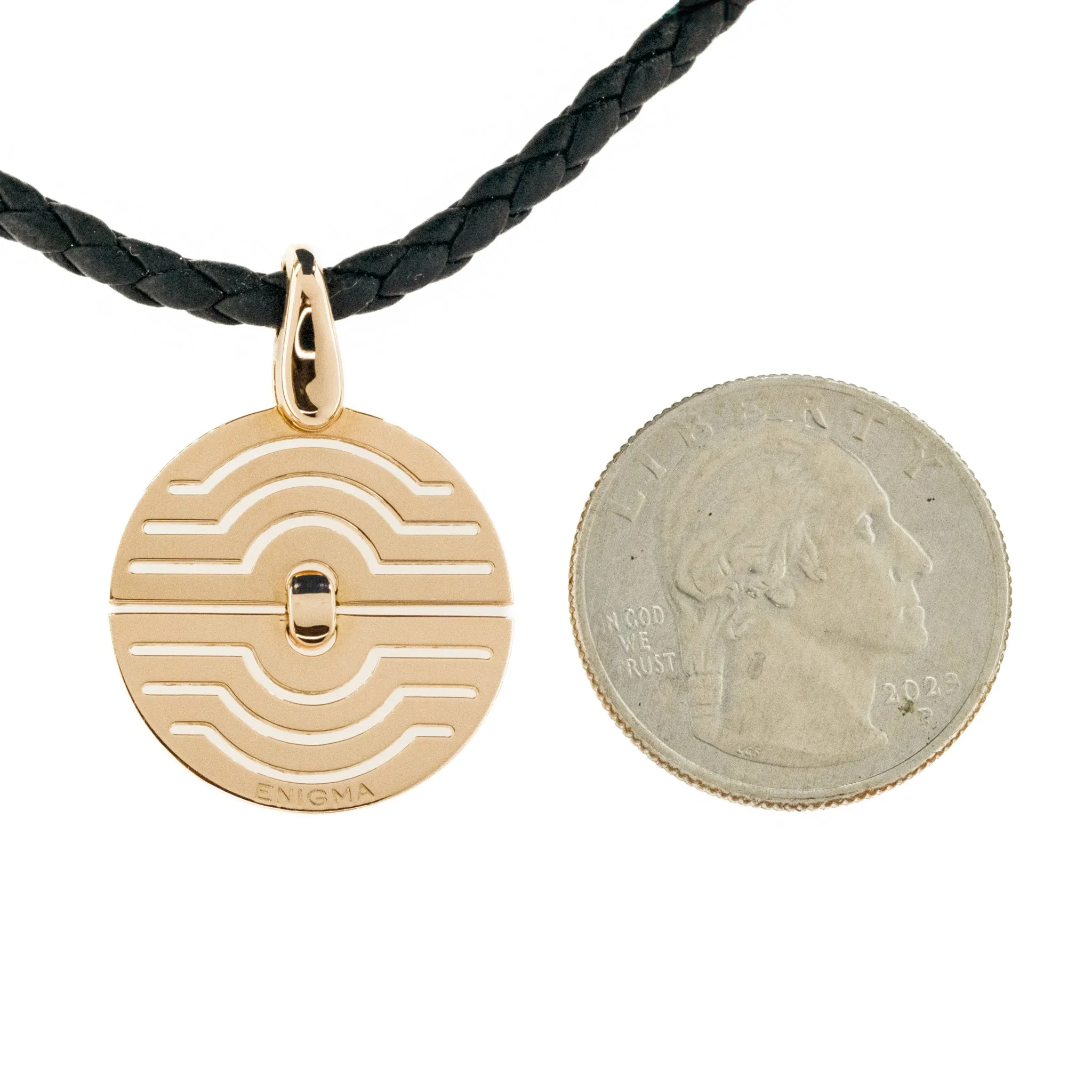 Enigma by Gianni Bulgari Pendant on 16.5" Black Leather Strap Necklace in 18K Rose Gold