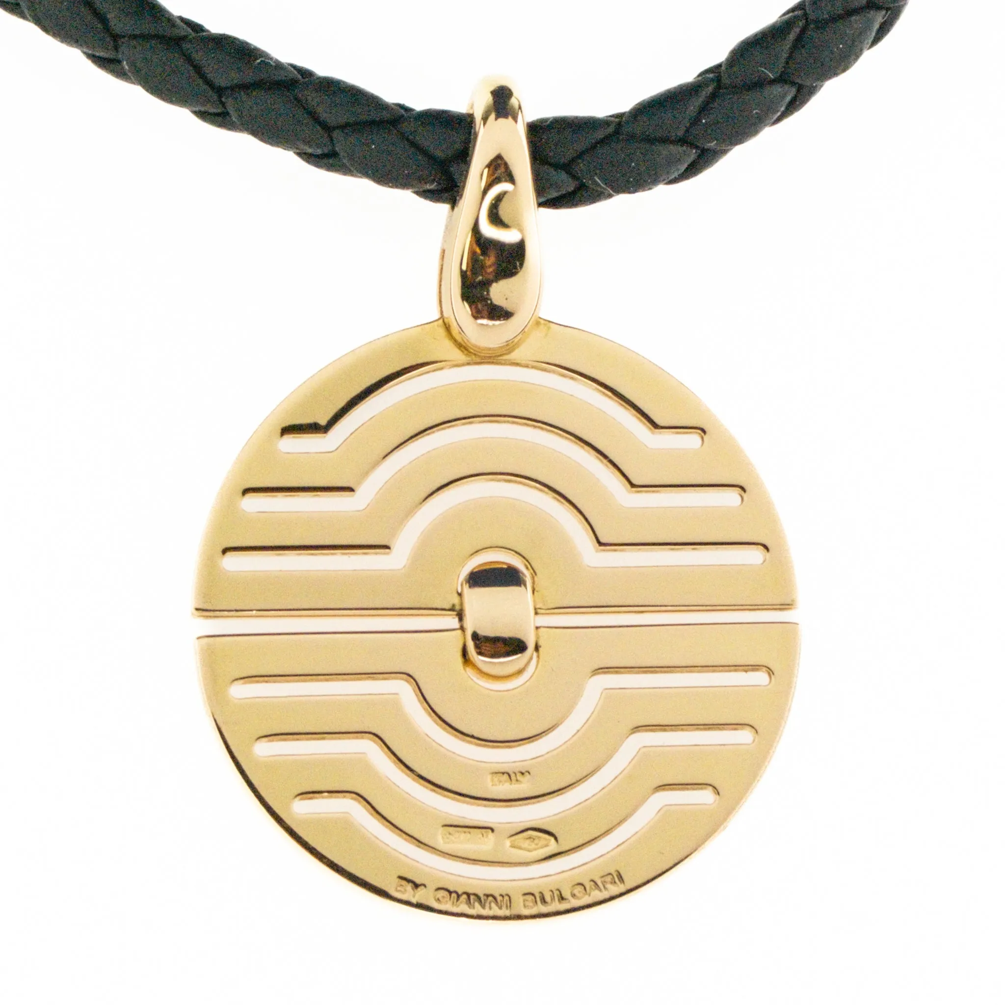 Enigma by Gianni Bulgari Pendant on 16.5" Black Leather Strap Necklace in 18K Rose Gold