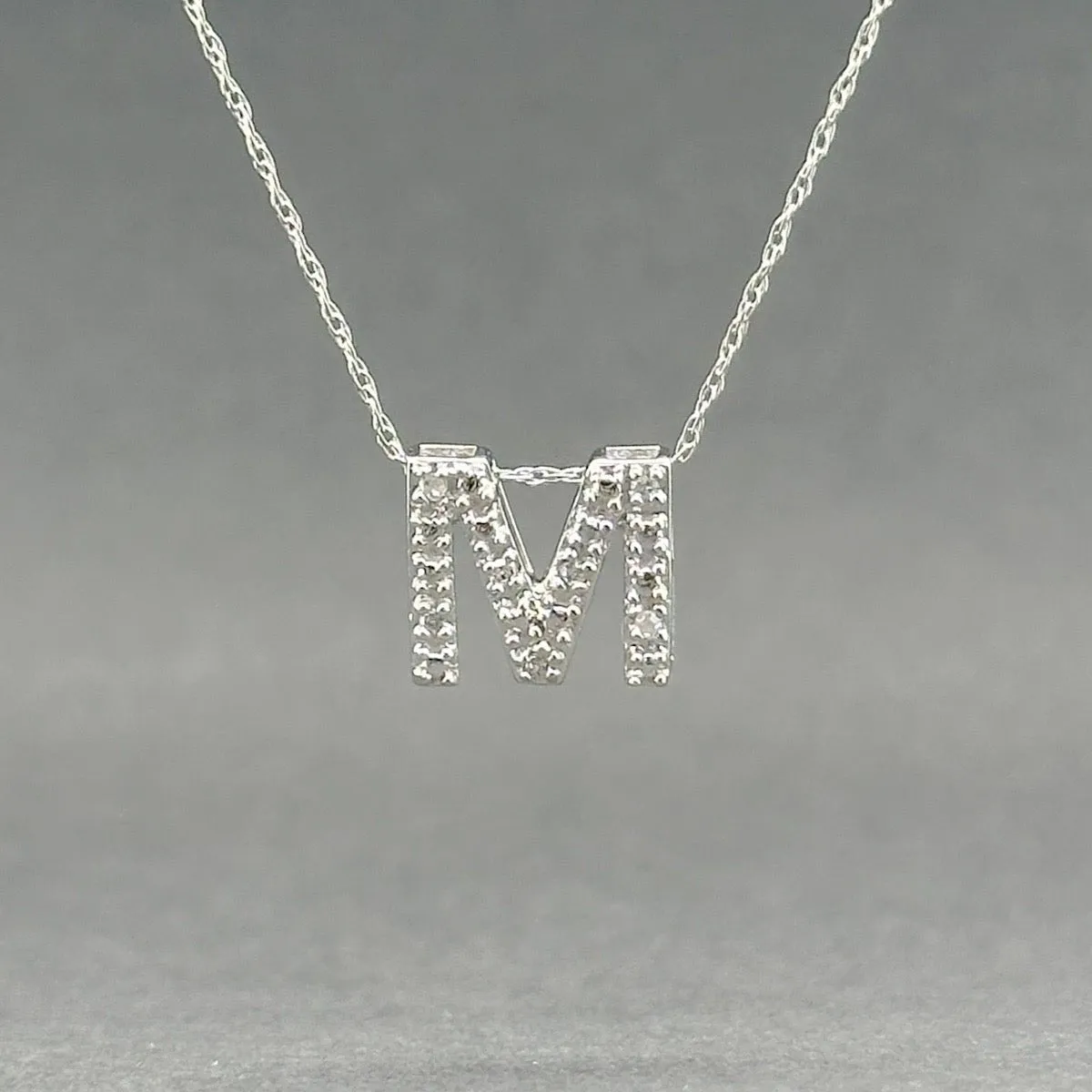 Estate 10K W Gold 0.02ctw Diamond M Pendant