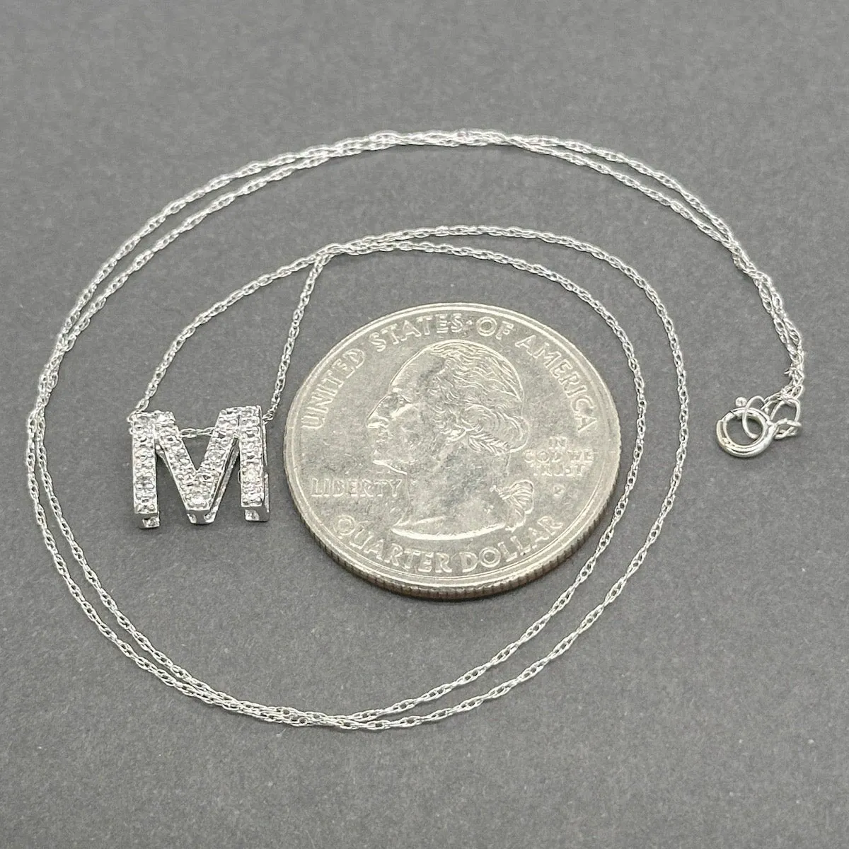 Estate 10K W Gold 0.02ctw Diamond M Pendant
