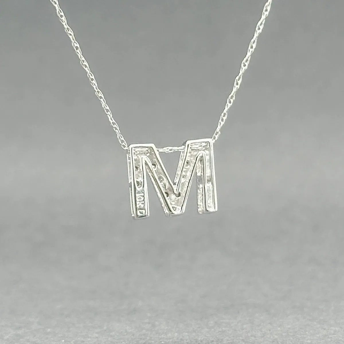 Estate 10K W Gold 0.02ctw Diamond M Pendant