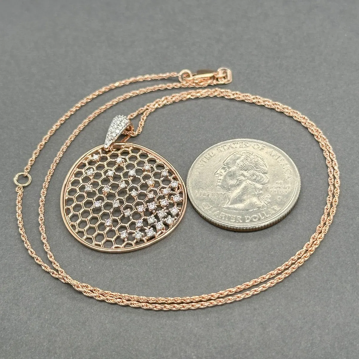 Estate 14K R Gold 0.33ctw Diamond Honeycomb Pendant