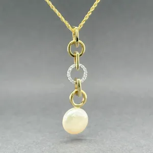 Estate 14K TT Gold 0.07ctw Diamond & Pearl Drop Pendant