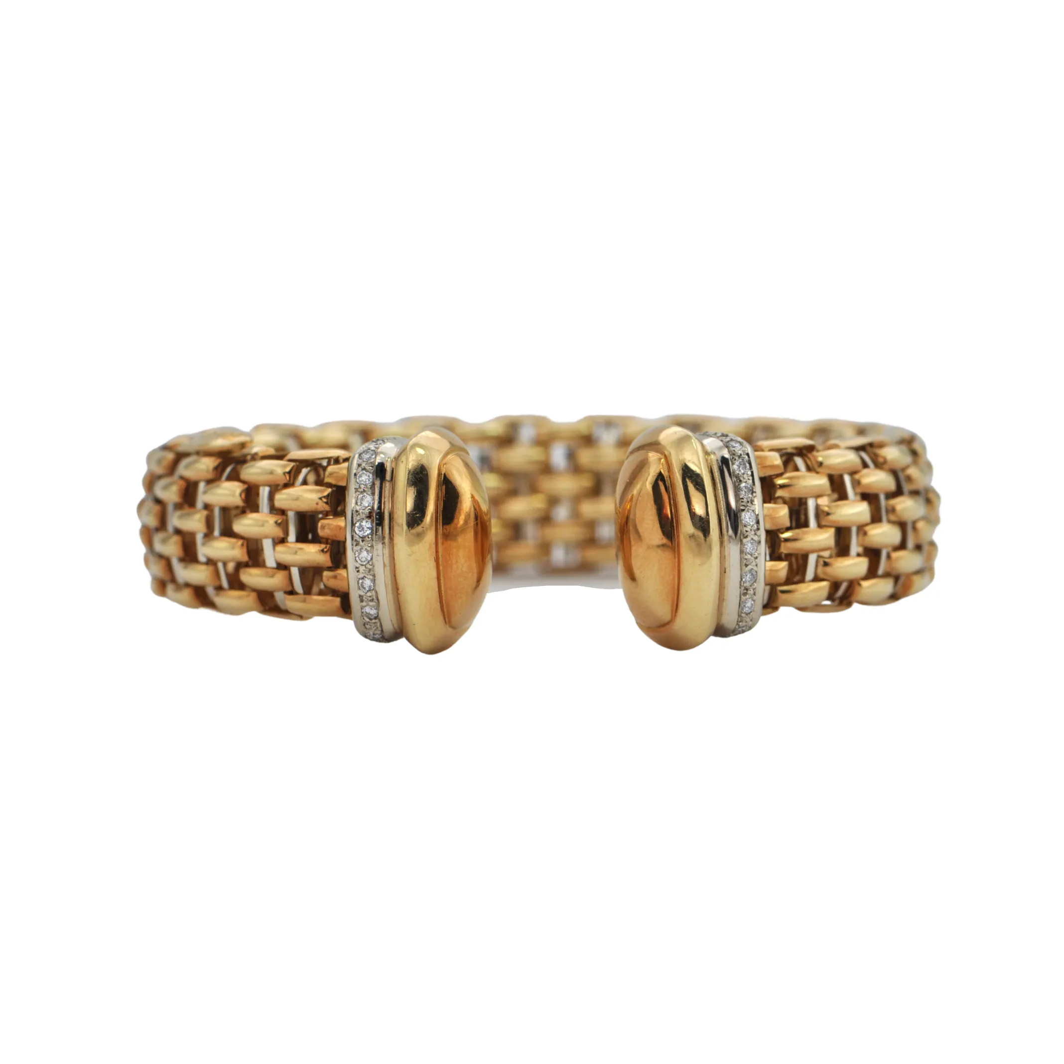 Estate Italian 'Fope' Diamond 18k Gold Open Cuff Bracelet