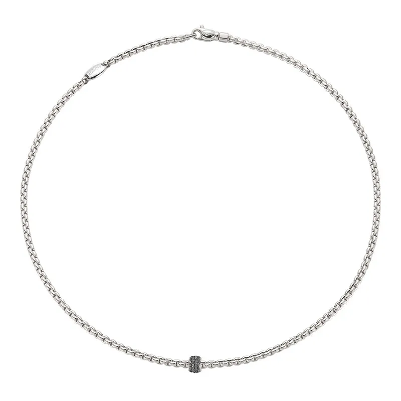 FOPE 'EKA' 18CT WHITE GOLD BLACK DIAMOND RHONDEL NECKLACE 50CM