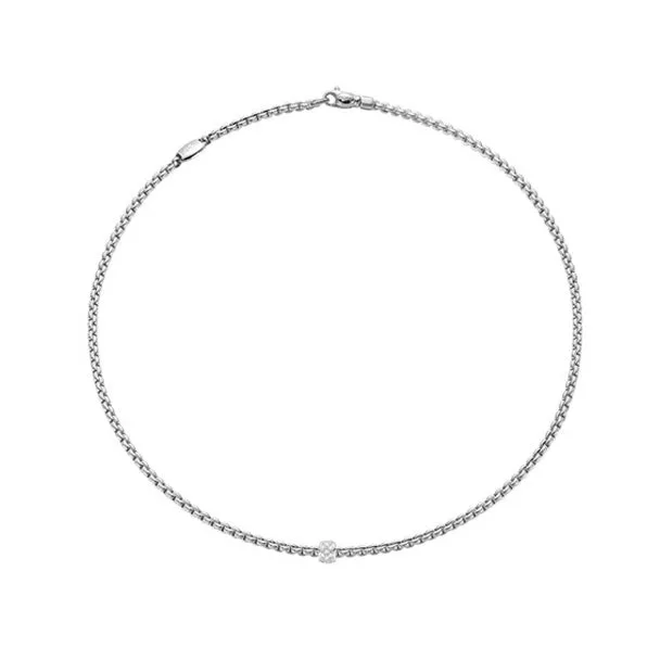FOPE FLEX'IT EKA 18CT WHITE GOLD NECKLACE WITH DIAMOND RONDEL