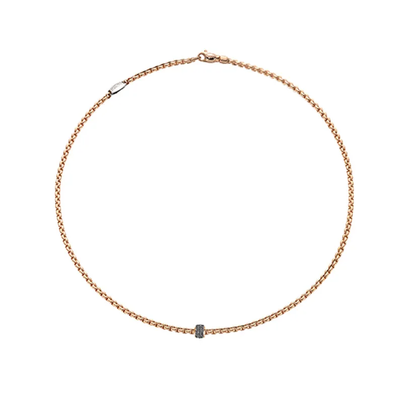 FOPE "EKA" 18CT ROSE GOLD NECKLACE AND WHITE GOLD PAVE  BLACK DIAMOND RHONDEL 50CM