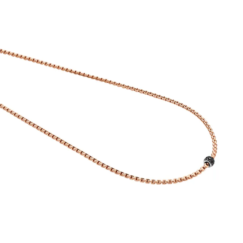 FOPE "EKA" 18CT ROSE GOLD NECKLACE AND WHITE GOLD PAVE  BLACK DIAMOND RHONDEL 50CM