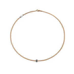 FOPE "EKA" 18CT ROSE GOLD NECKLACE AND WHITE GOLD PAVE  BLACK DIAMOND RHONDEL 50CM
