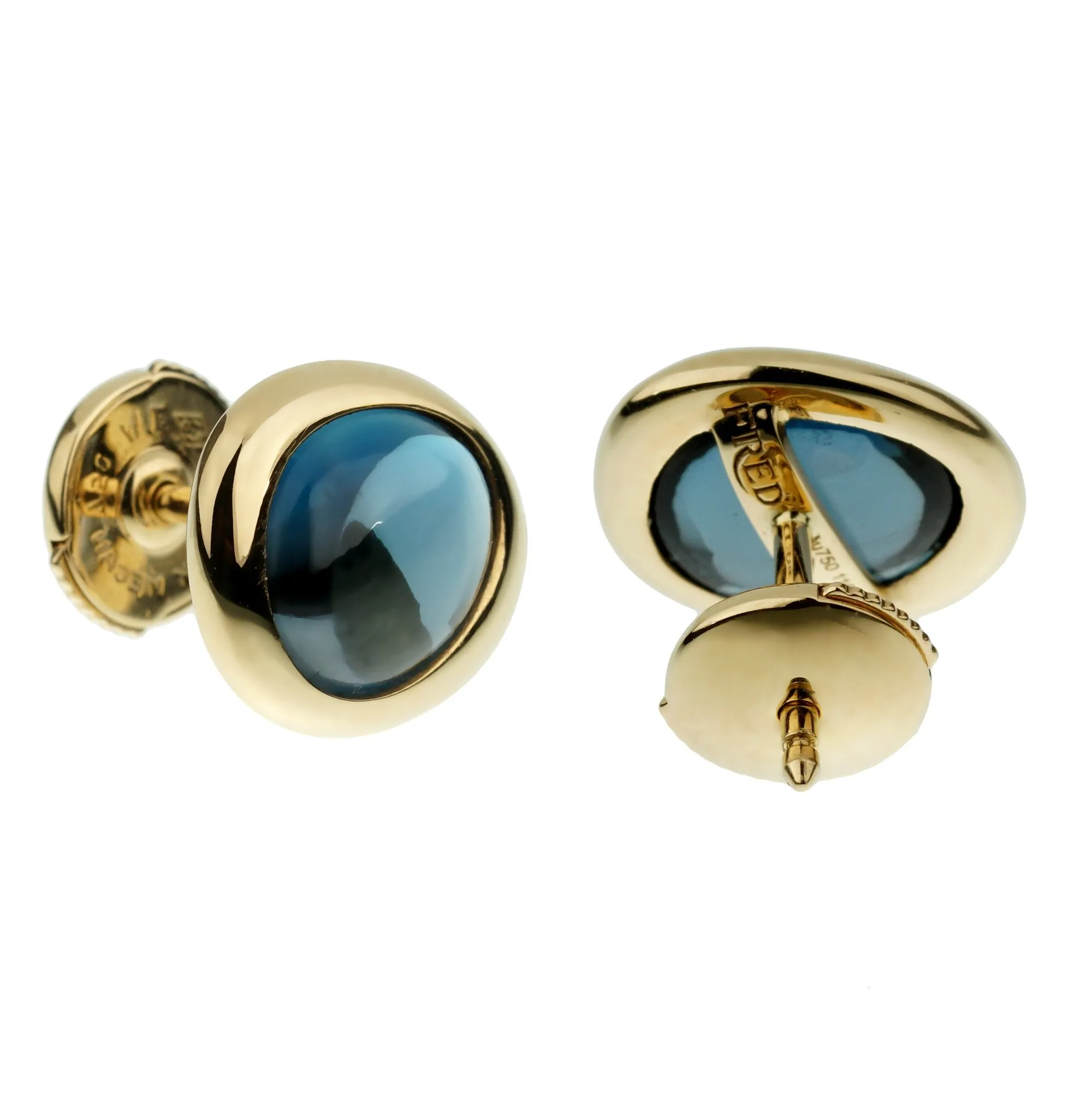 Fred of Paris Blue Topaz 18k Yellow Gold Stud Earrings