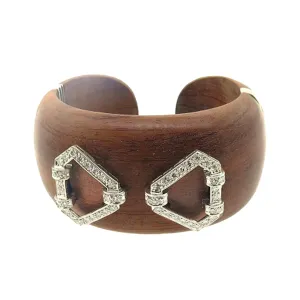 French Art Deco Diamond Platinum Clips on Modern Wood Cuff Bracelet