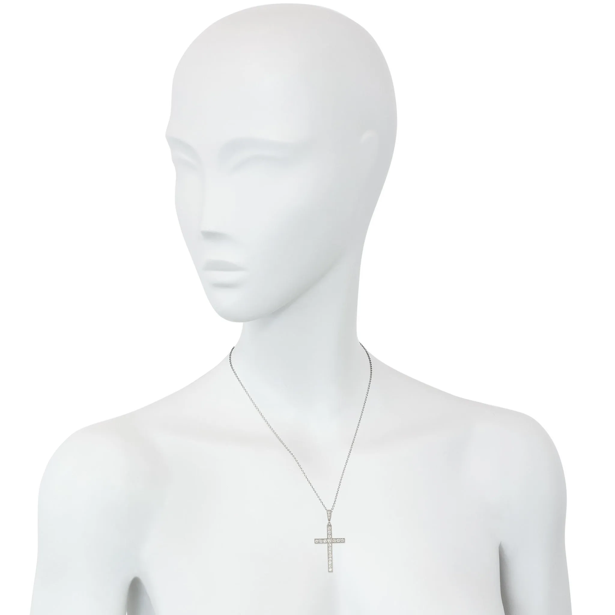 French Art Deco Platinum Diamond Cross Pendant