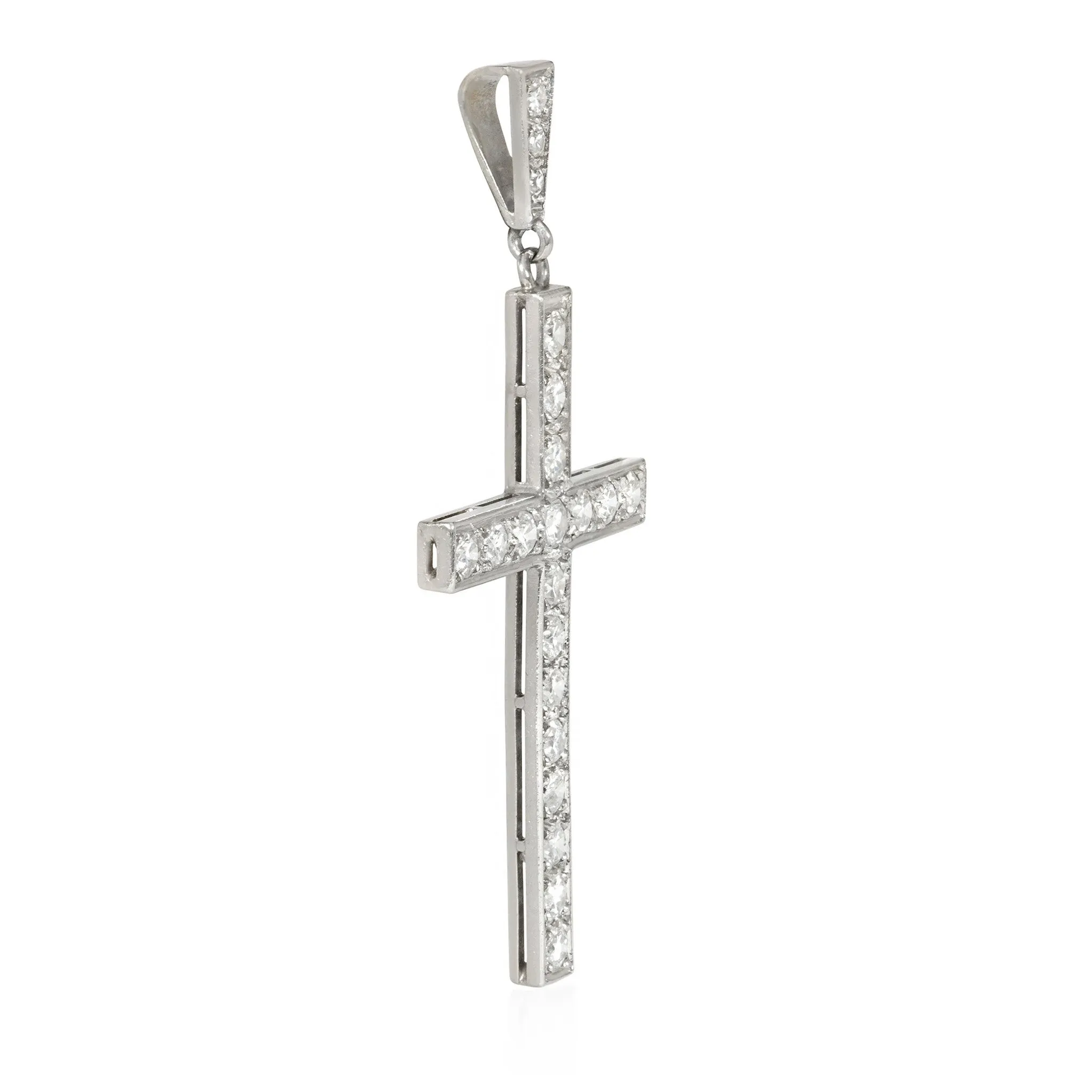 French Art Deco Platinum Diamond Cross Pendant