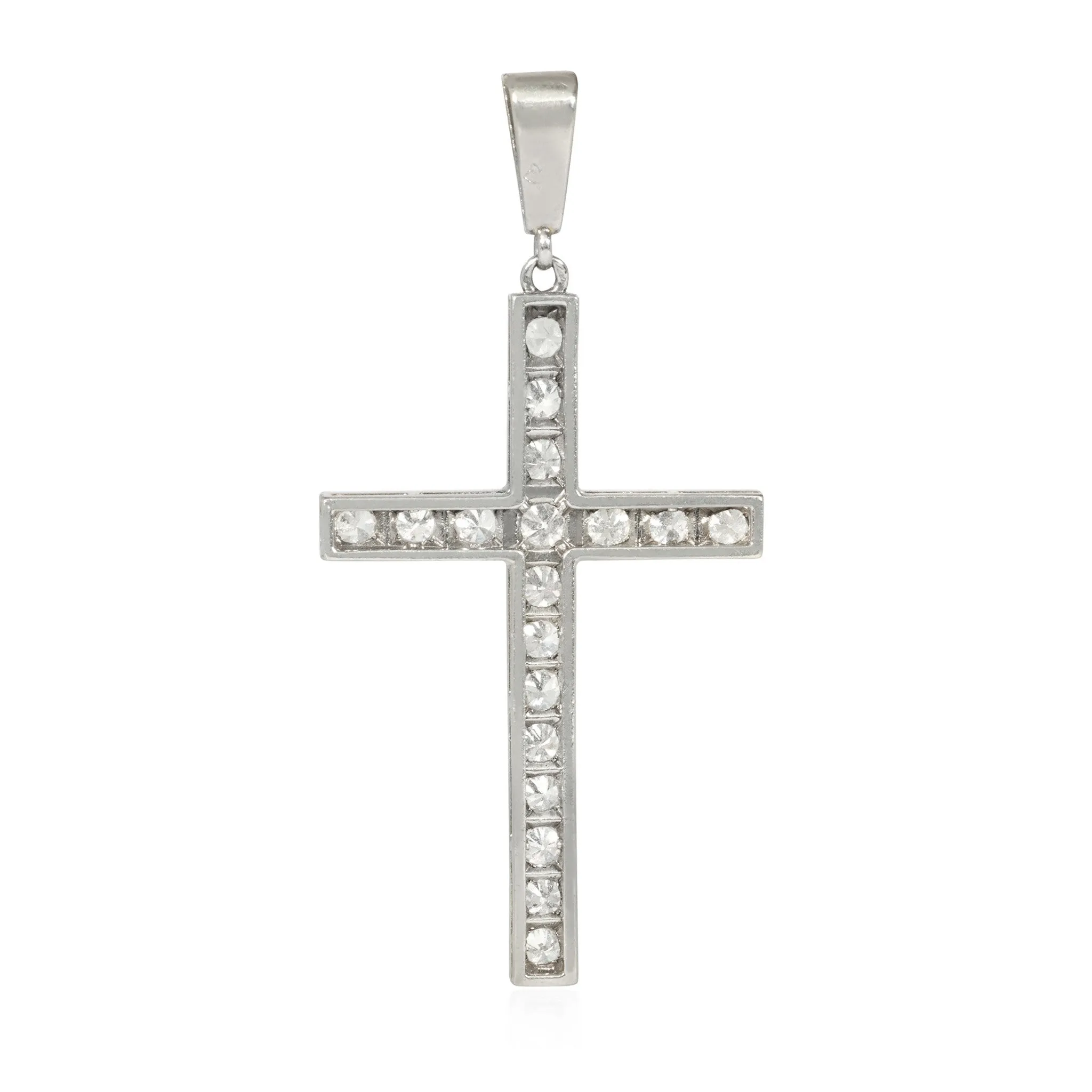 French Art Deco Platinum Diamond Cross Pendant