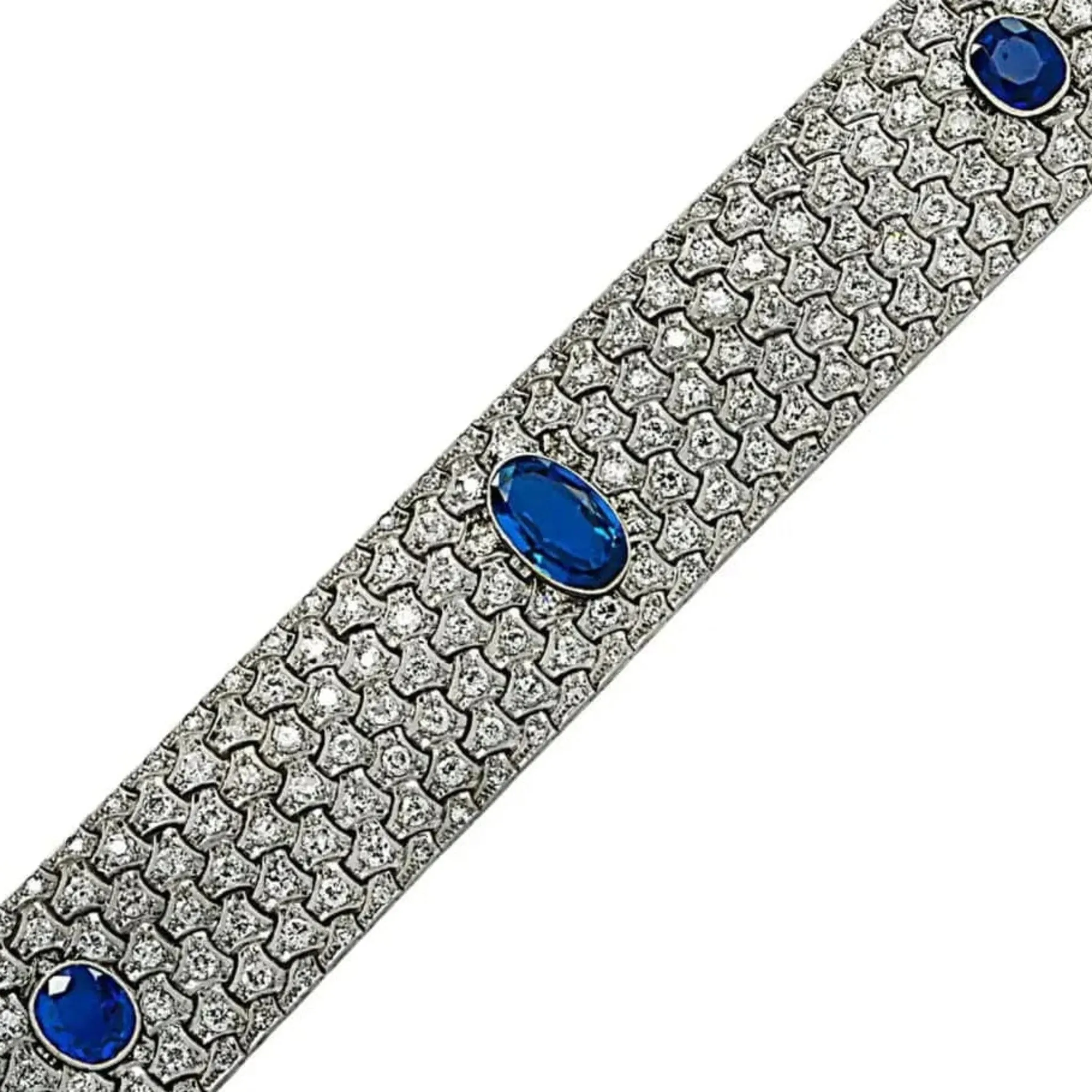 French Art Deco Platinum Sapphire & Diamond Bracelet