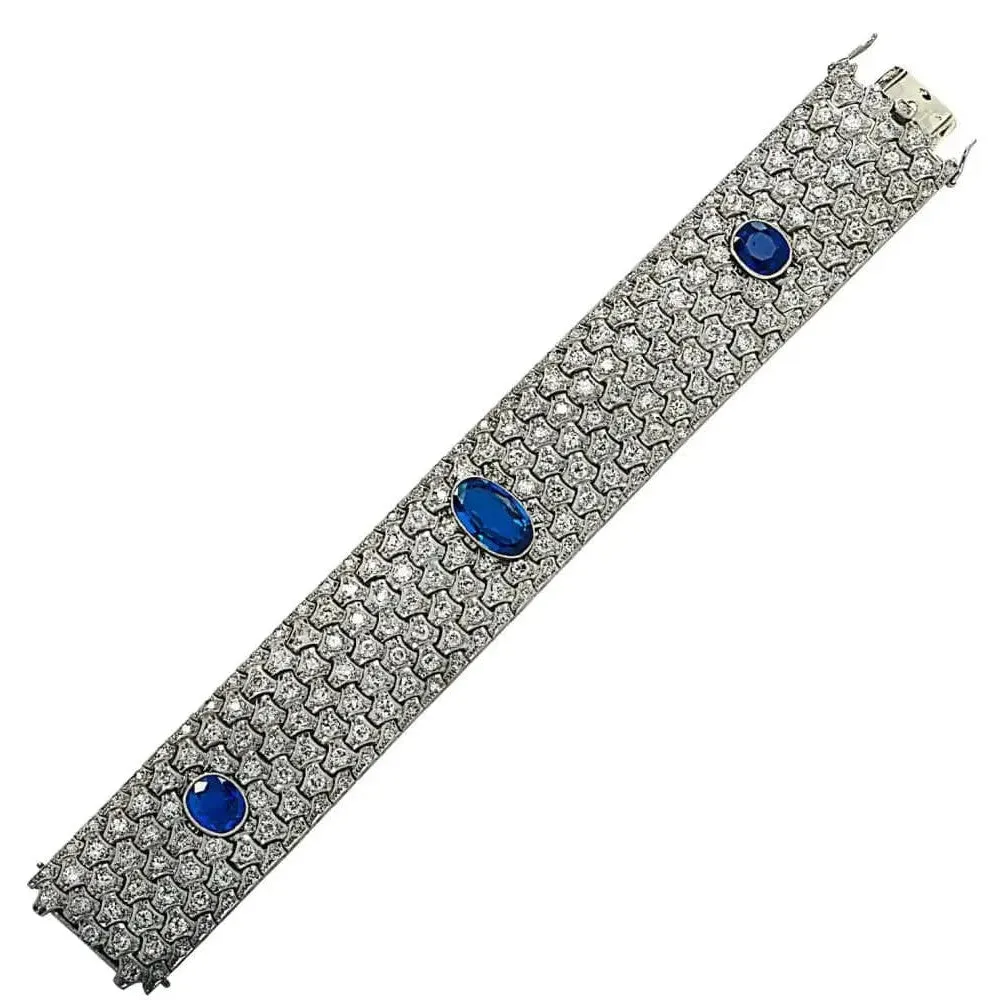 French Art Deco Platinum Sapphire & Diamond Bracelet