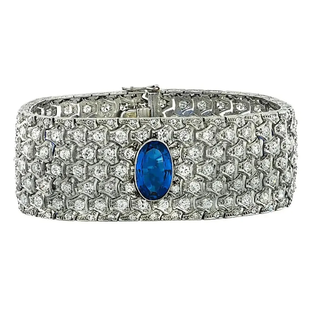 French Art Deco Platinum Sapphire & Diamond Bracelet