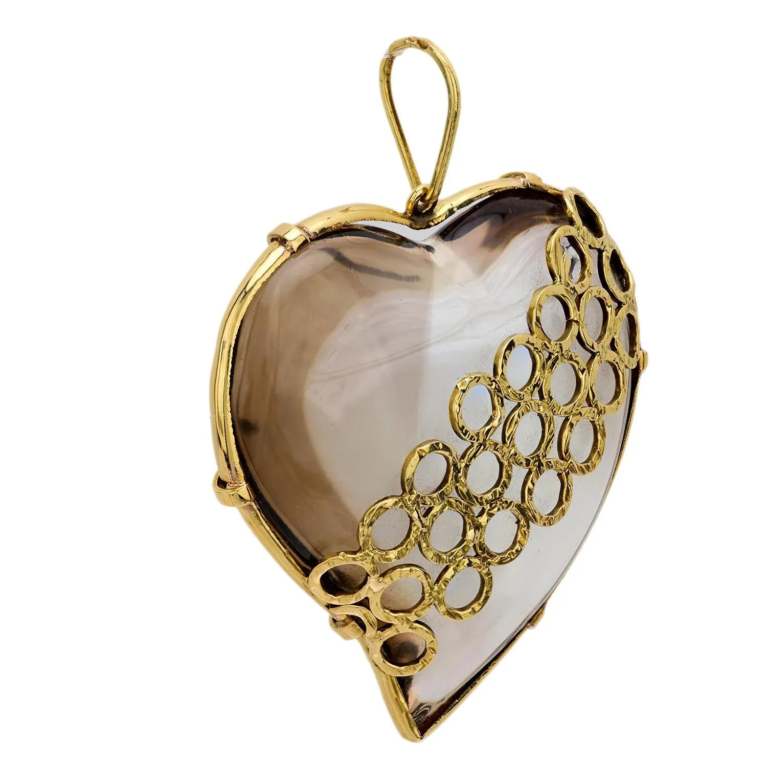 French vintage rock crystal 18k yellow gold heart pendant