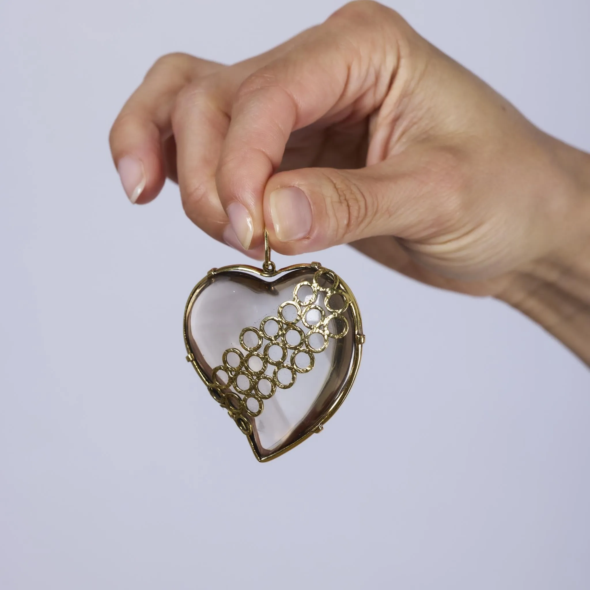 French vintage rock crystal 18k yellow gold heart pendant
