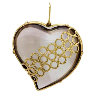 French vintage rock crystal 18k yellow gold heart pendant