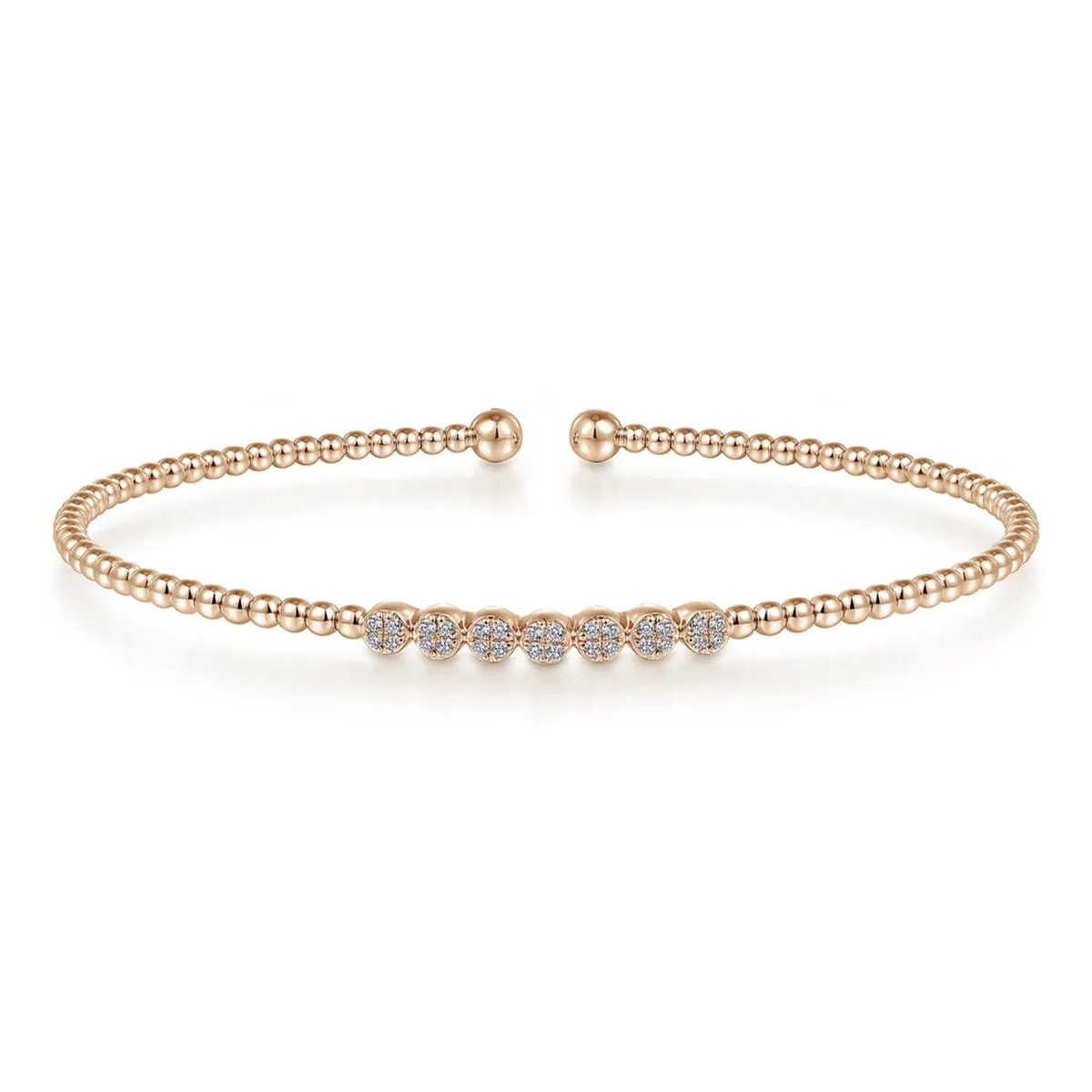 Gabriel & Co.- 14K Rose Gold Bujukan Bead Cuff Bracelet with Cluster Diamond Stations  BG4116K45JJ