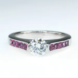 GIA 0.56ct Round Diamond & Sapphire Accents Engagement Ring in 14K White Gold