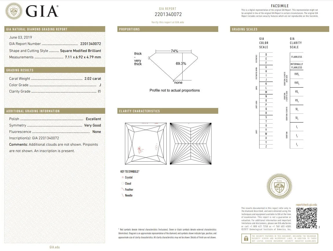 GIA 2.02ct Princess Cut Diamond Solitaire Engagement Ring in 14K Yellow Gold