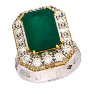 GIA 5.21 carat no oil emerald diamond 14k white and yellow gold cocktail ring