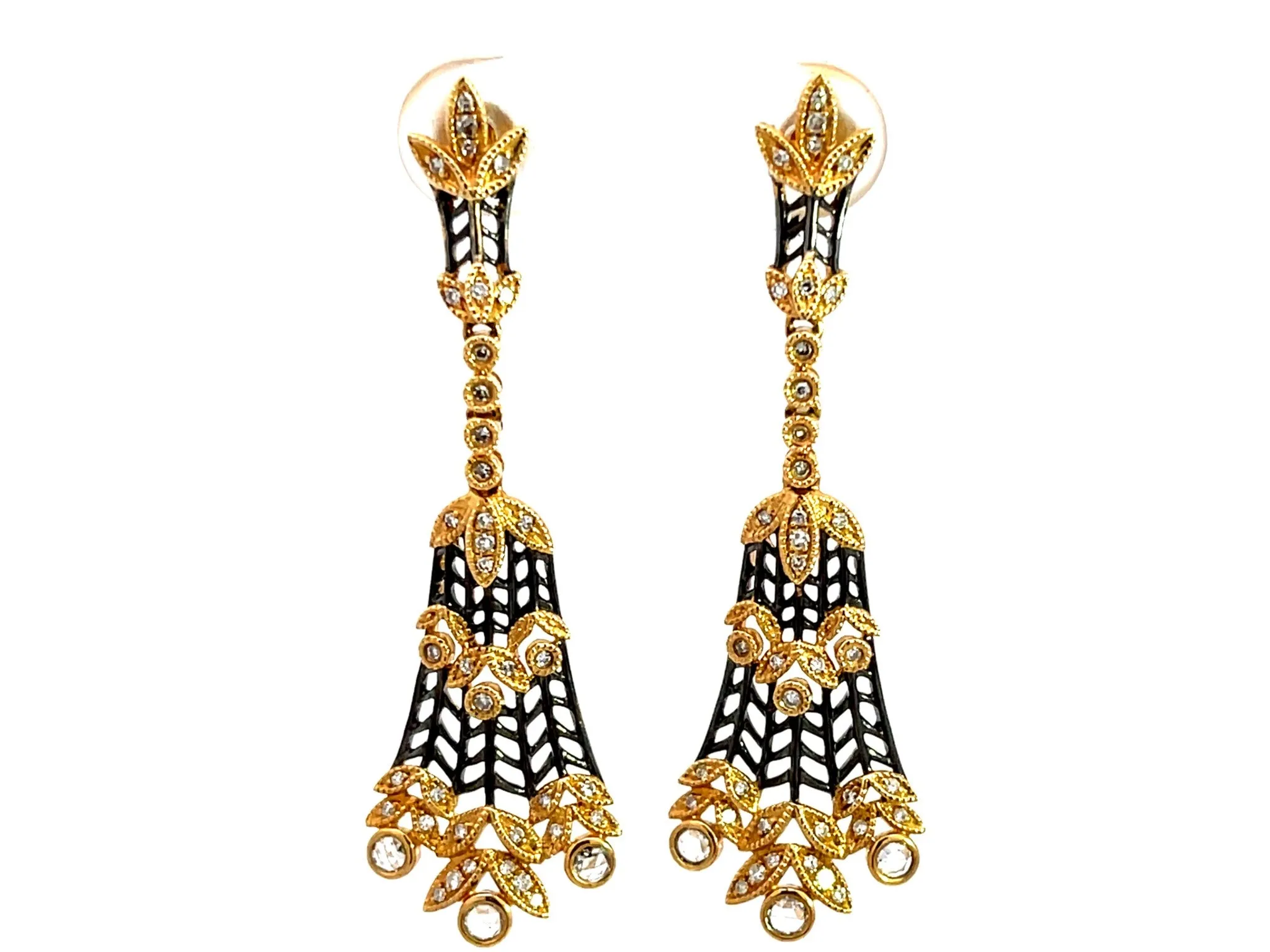 Gold Diamond Lotus Earrings in 14k Yellow Gold