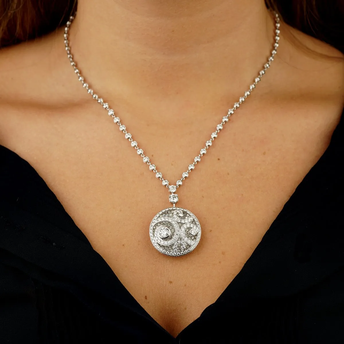 Graff Diamond on Diamond Pendant Drop 18k White Gold Necklace
