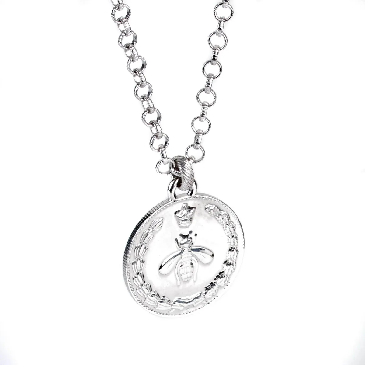 Gucci Double G Bee Large Coin Silver Necklace