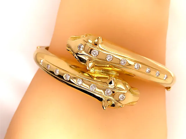 Jaguar Diamond Hinged Bangle Bracelet in 18k Yellow Gold