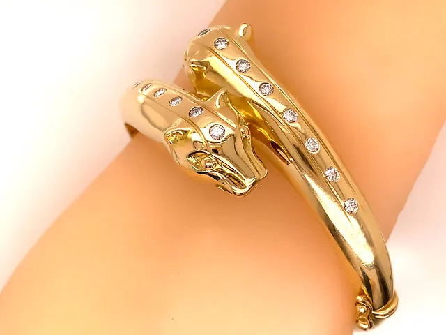 Jaguar Diamond Hinged Bangle Bracelet in 18k Yellow Gold